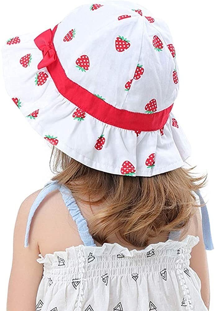 osłona przeciwsłoneczna Summer Bucket Hat Travel Beach Sun Hat Regulowany pasek pod brodą (kolor: niebieski kwiat, rozmiar: 6-12 miesięcy) (truskawka2 12A18 miesięcy)