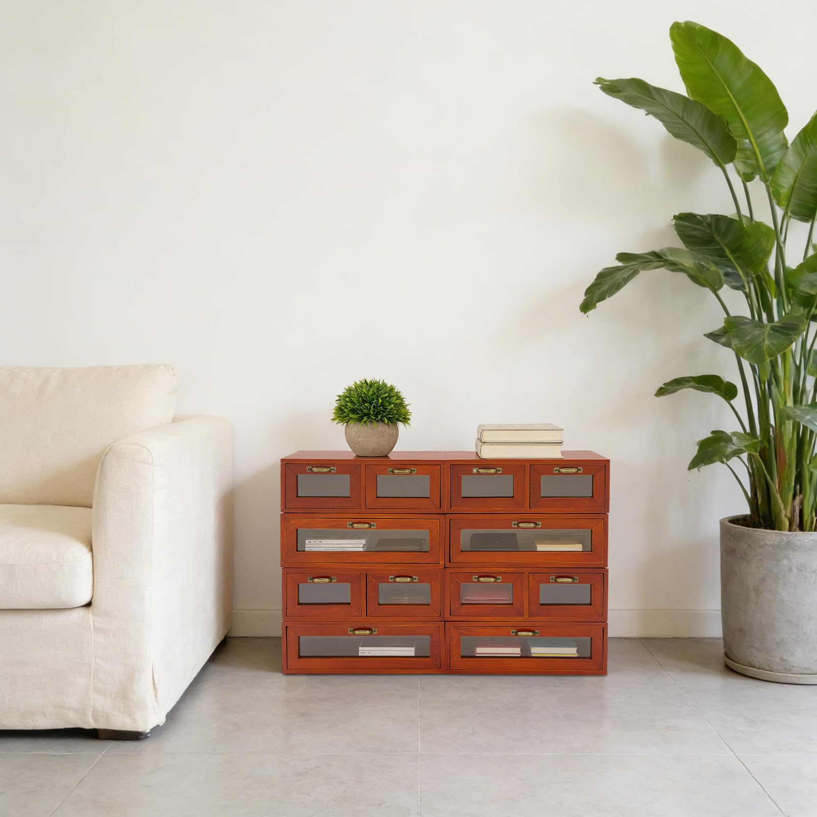 Armadio impilabile in legno con 12 cassetti (per 30 x 18 x 10 cm) | Cassettiera con maniglie e finestre trasparenti, organizer per cosmetici, gioielli, forniture per ufficio, piccoli attrezzi