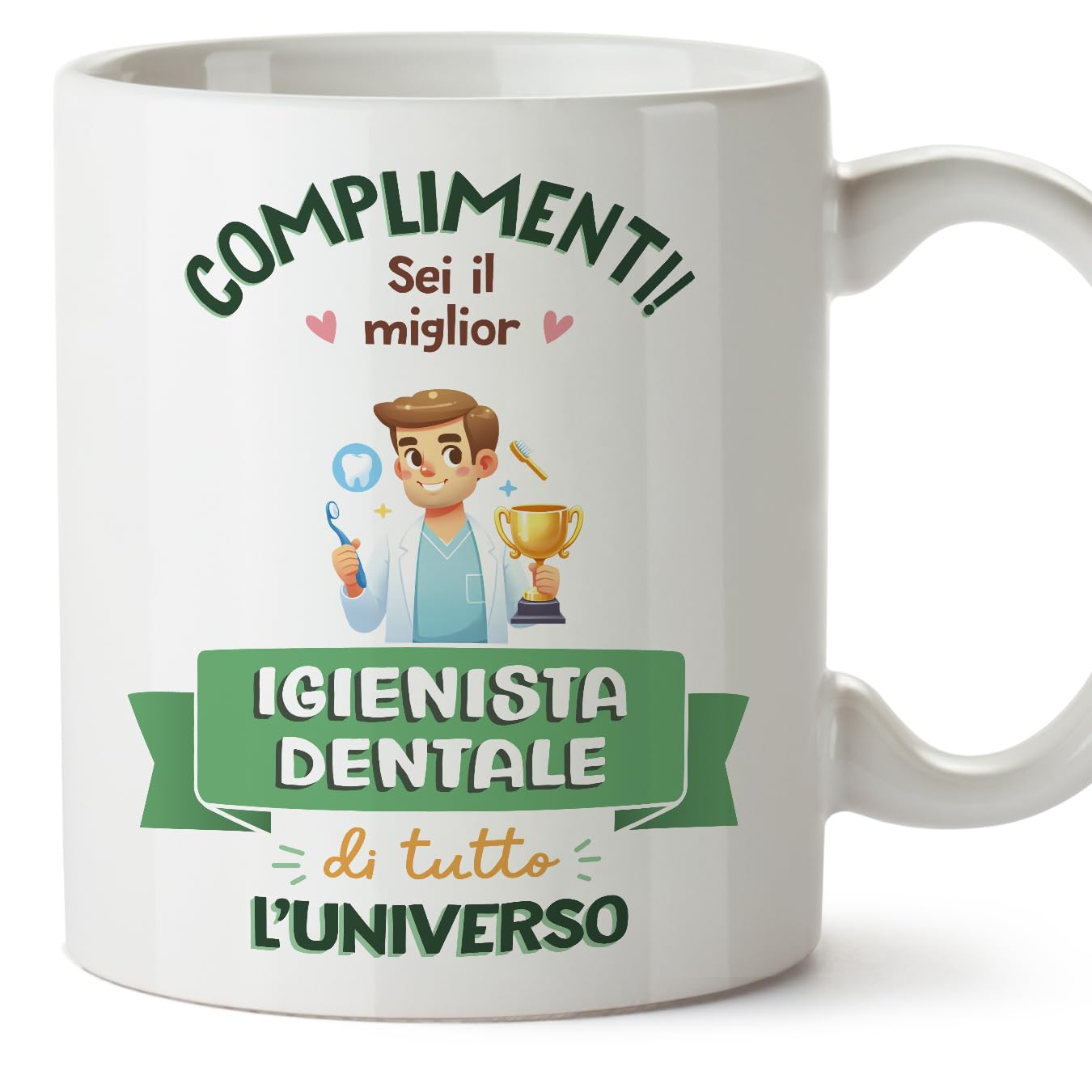 MUGFFINS Dental Hygienist Man Mug - in Italian - Miglior Universo Trofeo - Funny Gift for Colleagues - Ceramic 11oz Mug โ image 1