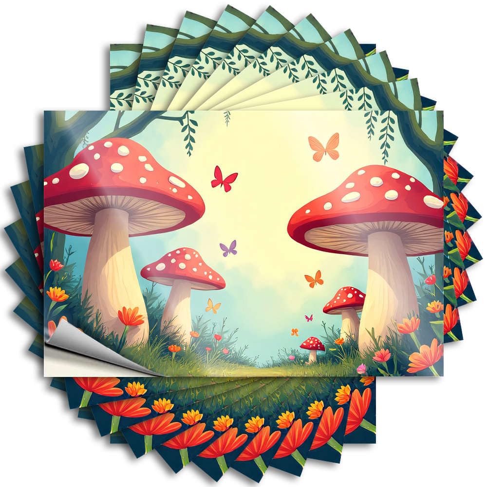 Music Decor Bumper Laptop | Mushrooms, Flowers, and Butterflies in A Whimsical Forest Setting Custom Gamers Sticker Pack(12X18CM)