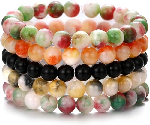 BOMAIL 5 pulseras de piedras semipreciosas, pulseras de cuentas de cristal para mujer, pulsera elástica de piedra curativa de Reiki, pulseras