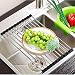 YKL Over the Sink Multi-purpose Roll-Up Dish Drying Rack, Stainless Steel and Silicon Foldable Kitchen Sink Rack, Silver&Black