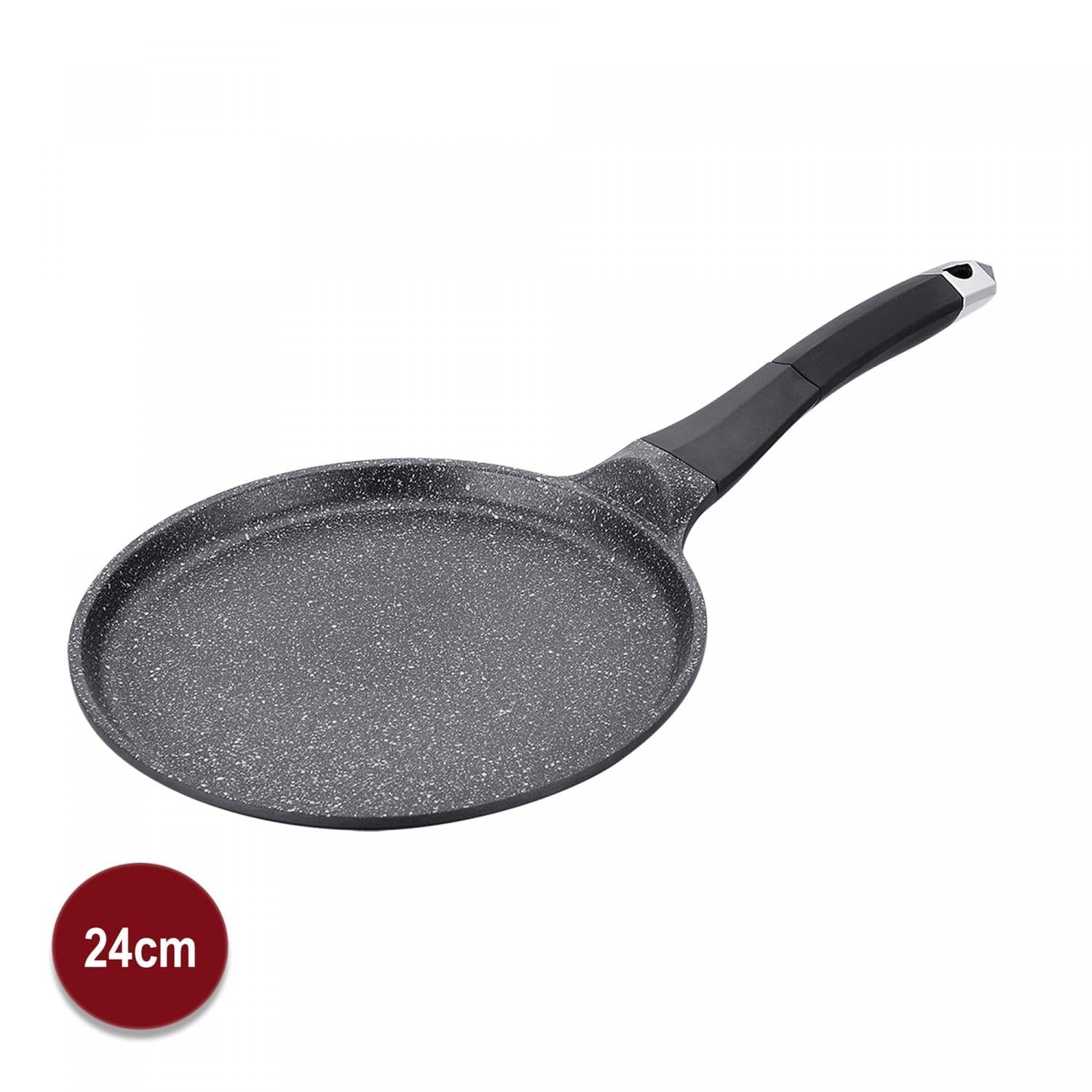 ROYALTY LINE Pancake Pfanne 24 cm Induktion geeignet - Pfannkuchenpfanne mit Marmorbeschichtung - Crepe Pfanne mit anti haft Beschichtung - Bratpfanne mit anti Hitze Griff - Spülmaschinenfest