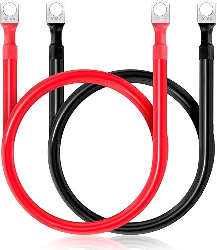 Miniatura 10 de Cables de batería de 2 AWG, cables de batería de 20 pulgadas con terminales de anillo M8, cables de batería marinos de cobre puro, cable de tierra