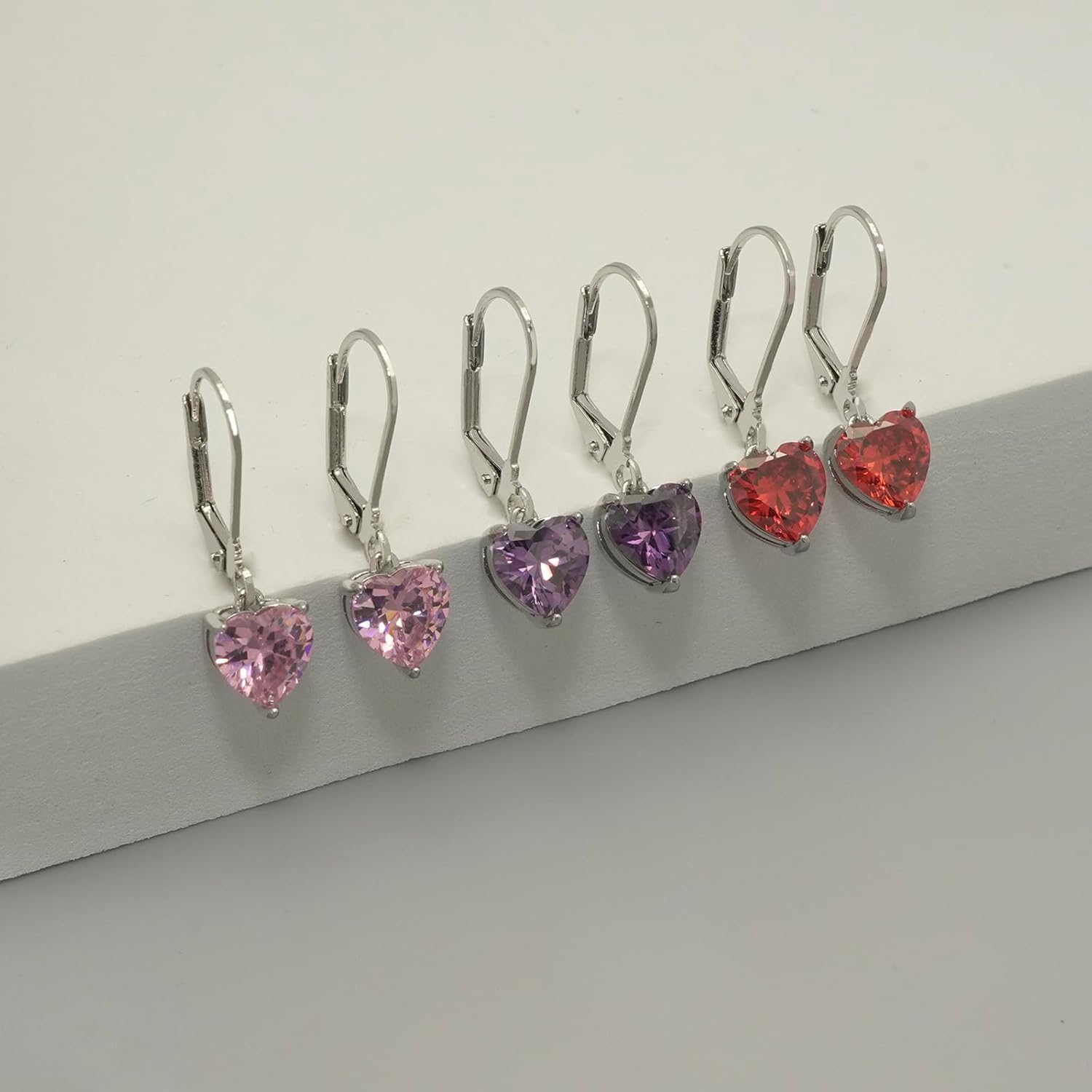 Heart-cut Leverback Dangle Earrings for Women Hypoallergenic Multi-color Cubic Zirconia Earrings Lightweight Diamond Drop Earrings Jewelry Gift for Wedding, 14K White/Rose Gold Plated, 8mm - Image 6