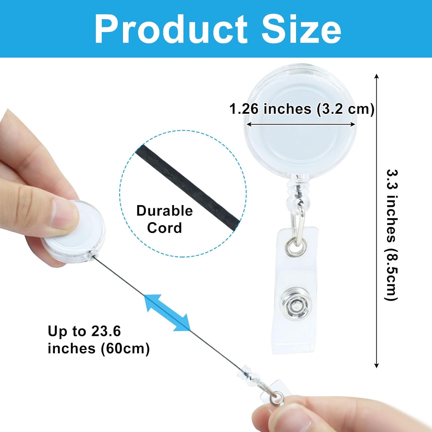 20 Pack Badge Holder Reels, Retractable ID Badge Reels with Swivel Alligator Metal Clip, Translucent Clear for Name Tags, ID Cards, Keys - Image 3