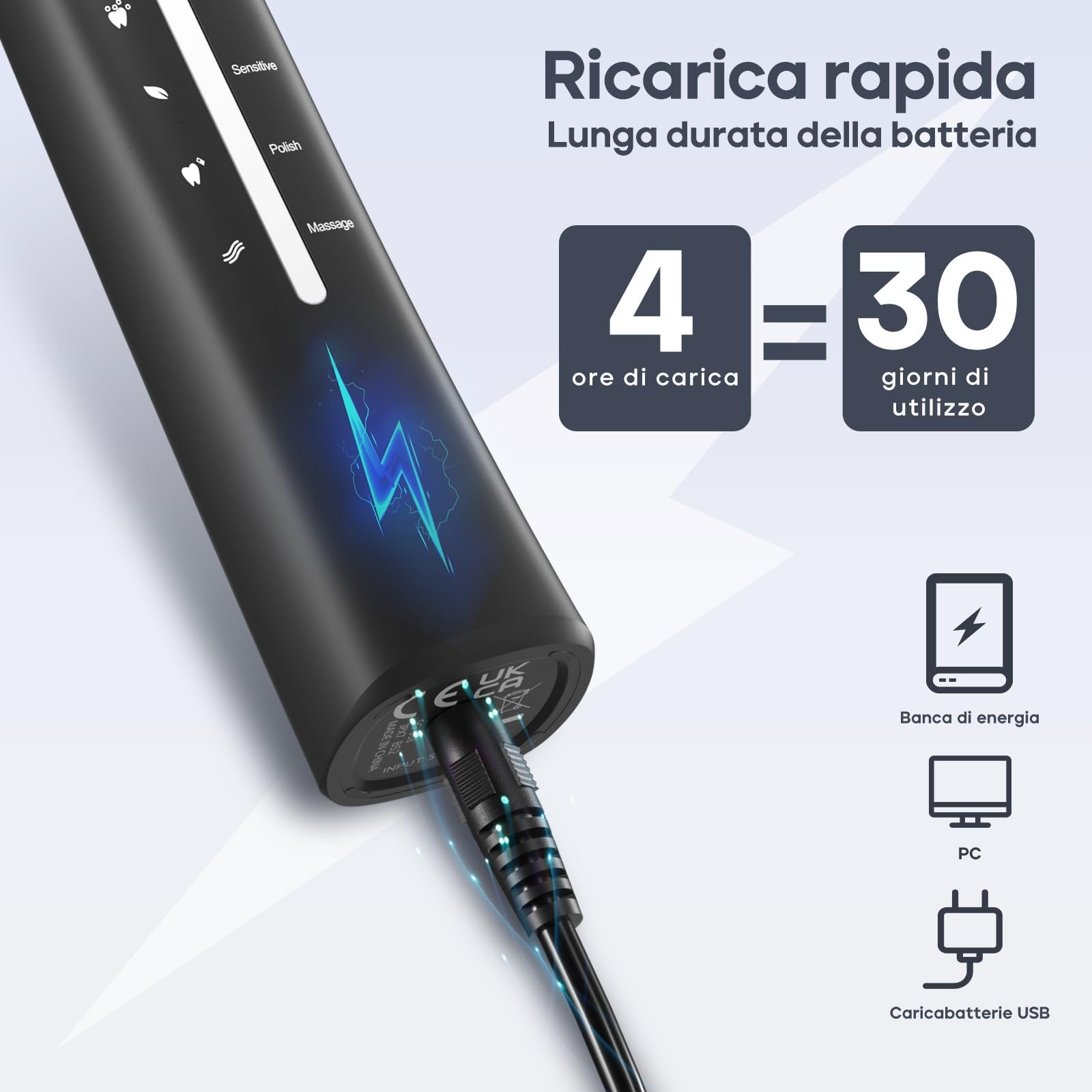 Seago Spazzolino Elettrico Spazzolino Da Viaggio Spazzolini Elettrici Per Adulti e Bambini 8 Testine Spazzolino 5 Modalità Spazzolino Da Denti Ricaricabile SG-958 (Nero)