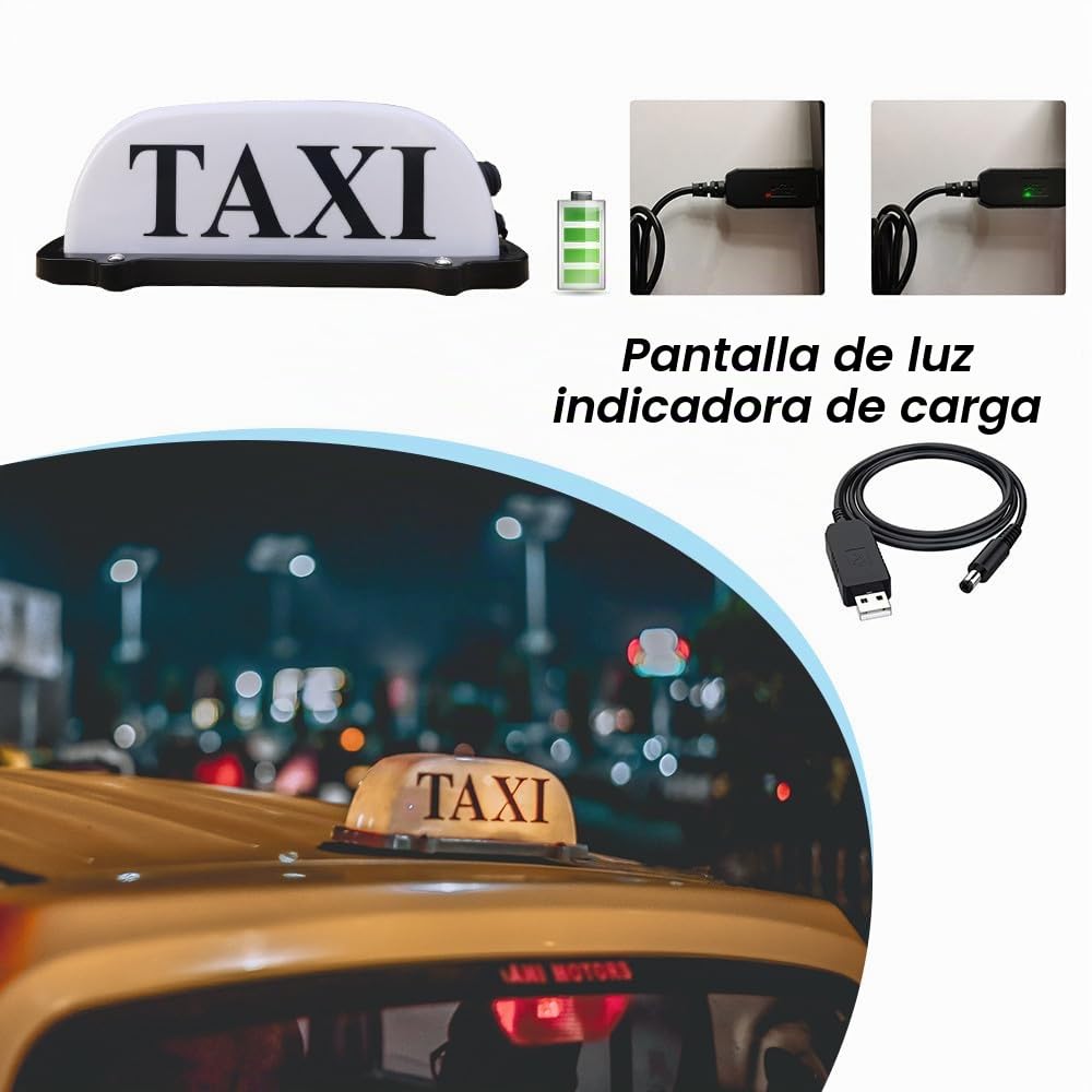 Luz de señal de taxi, luz superior de taxi con batería recargable USB, letrero de taxi de techo con base magnética, luz de cúpula de taxi impermeable, color blanco