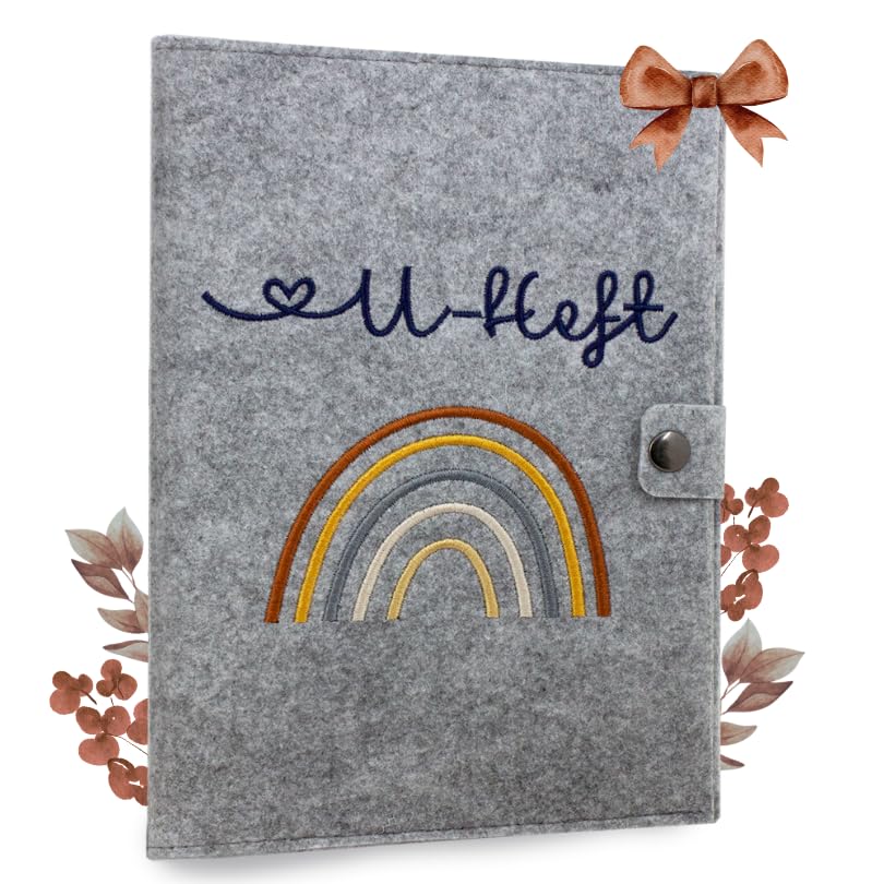 cozy racoon U-Heft- und Impfpasshülle aus Filz| 3- teiliges Set | Hochwertige Hülle für Untersuchungsheft Impfpass und Versichertenkarte Deines Kindes | Design Regenbogen Natural