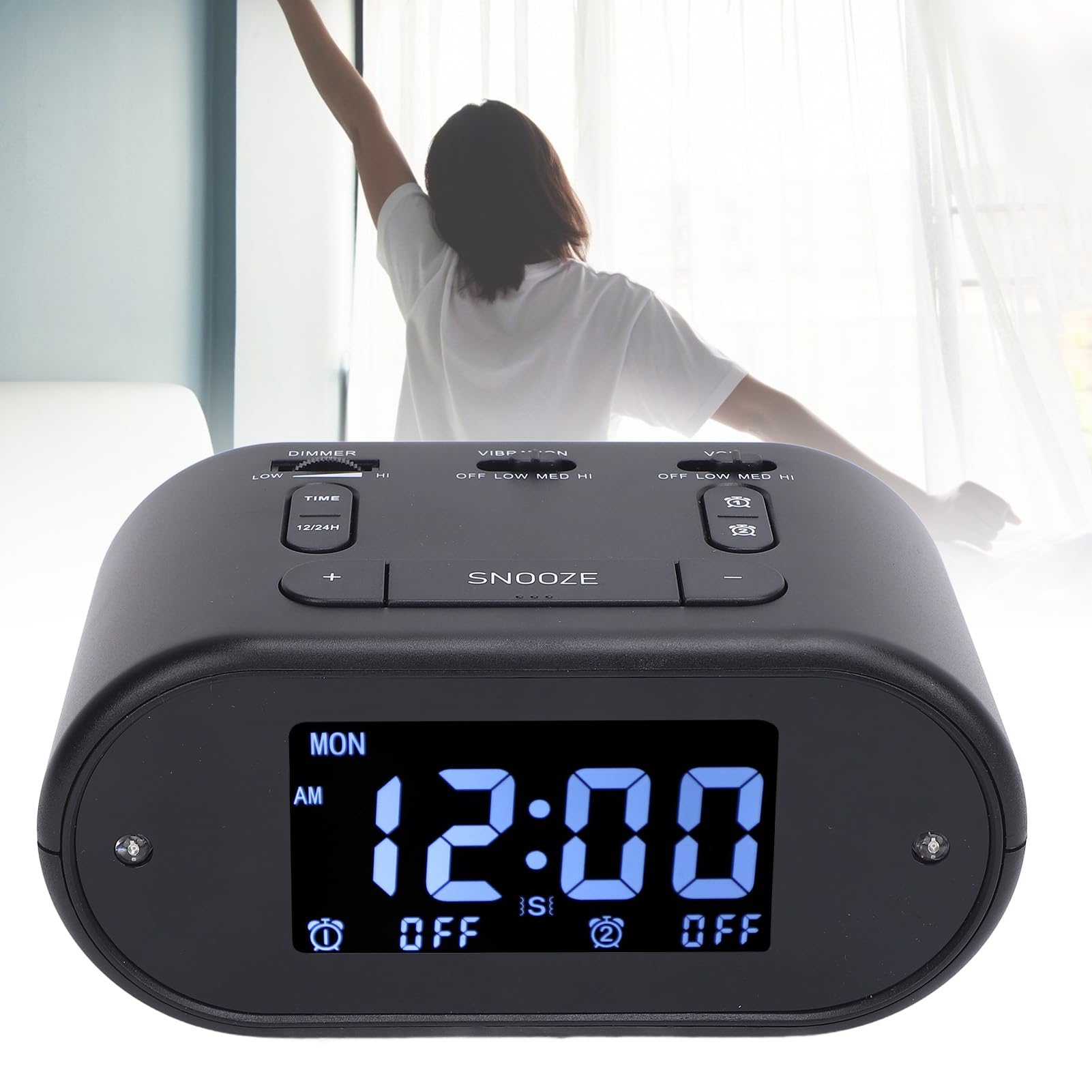 Dioche Reloj Despertador Vibratorio Grande con Agitador de Cama Personas Que Duermen Mucho, 4 Niveles de Vibración Ajustables, Alarma Dual para Días Laborales y Fines de Semana, Fácil
