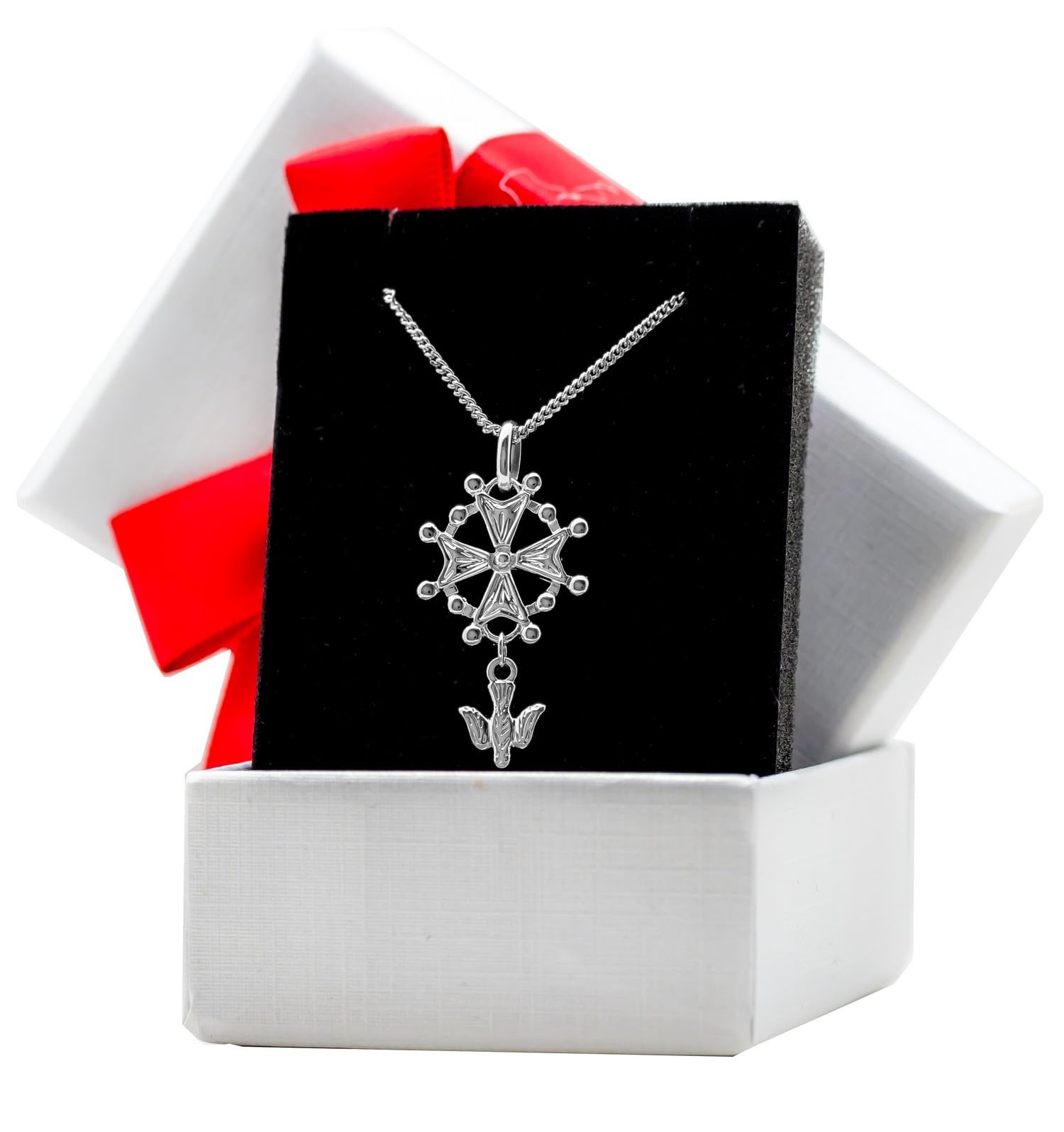 Collier 50cm | croix huguenote protestante | en argent massif 925 rhodiée | ensemble pendentif et chaine dans sa boite cadeau pour homme