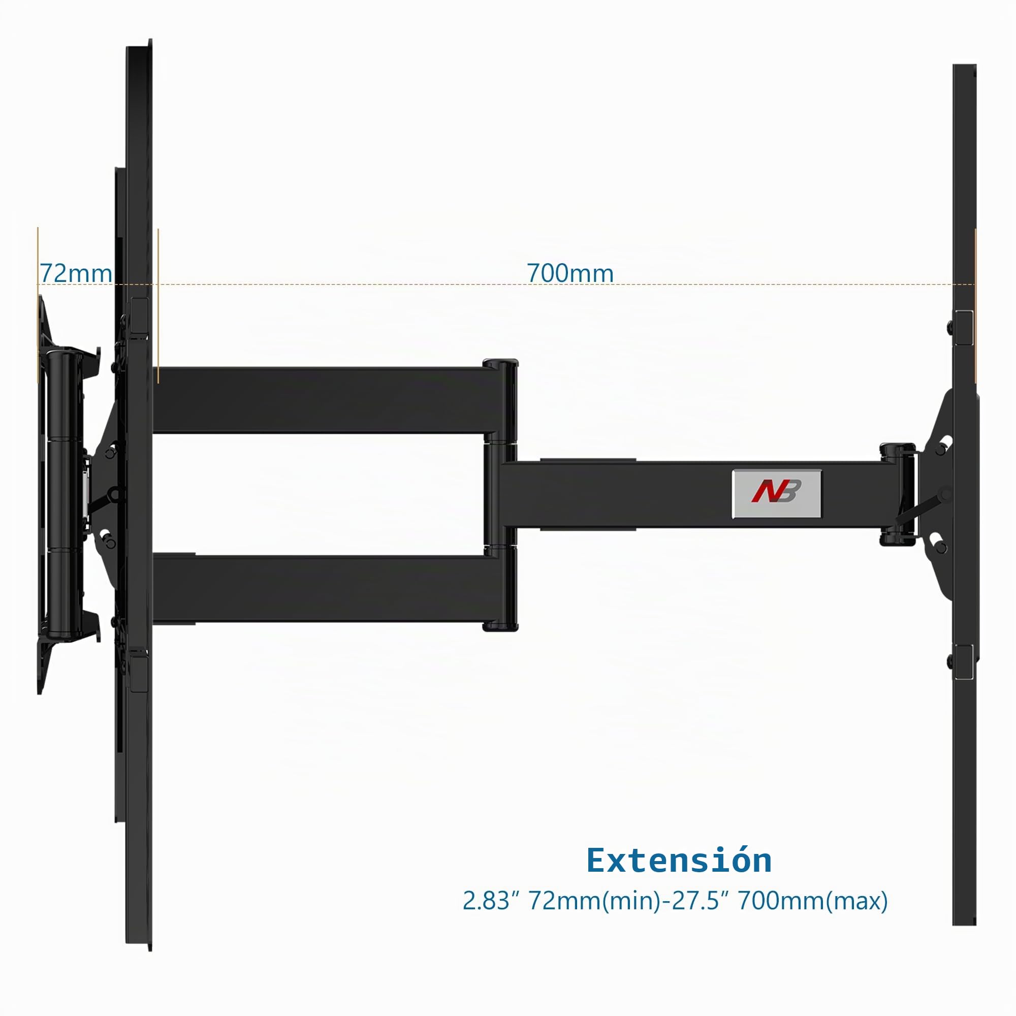 NB North Bayou SP5 Soporte de TV Pared para 75-110 Pulgadas, Carga hasta 91 kg | Doble Brazos Articulados | VESA 400x400-800x600 mm