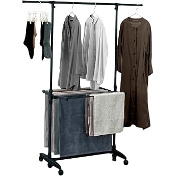 Tenma Stylish Indoor Clothes Drying Rack that Looks Good Even When Left Out, Lightweight and Durable, for Washing and Room Drying, Black Drying Rack, Extendable Indoor Drying Rack H-Shaped Color