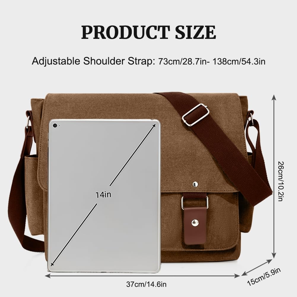 flintronic Bolsa de Mensajero, Bolso de Hombro de Lona, Bolso de Bandolera de 14 Pulgadas para Hombres Mujeres, Bolsa Multibolsillos con Bandolera Ajustable para Viajes, Ciclismo, Trabajo, Deportes