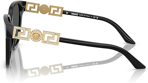 Vista 2 de Versace Gafas de sol para mujer, montura negra, lentes gris oscuro, 2.205 in