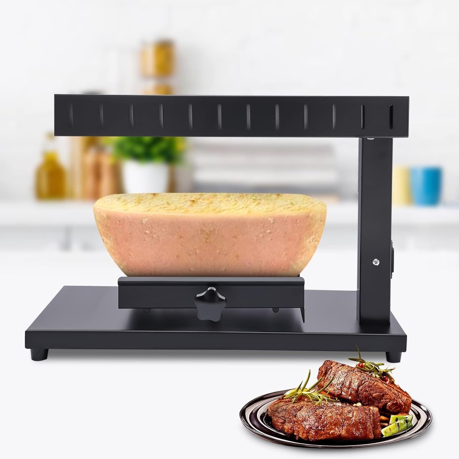 Fundidor de Queso Comercial, máquina de raclette eléctrica de 750 W, máquina Suiza for Hacer Platos, Calentador for derretir Queso, 2 Medias Ruedas de Queso Ajustables, for Media Rueda de Queso Nacho