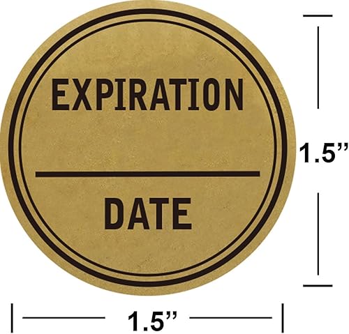 Miniatura 6 de Calcomanías de fecha de vencimiento de papel kraft de 1.5 pulgadas, etiquetas de fecha de vencimiento de 1.5 pulgadas, círculo redondo, calcomanías