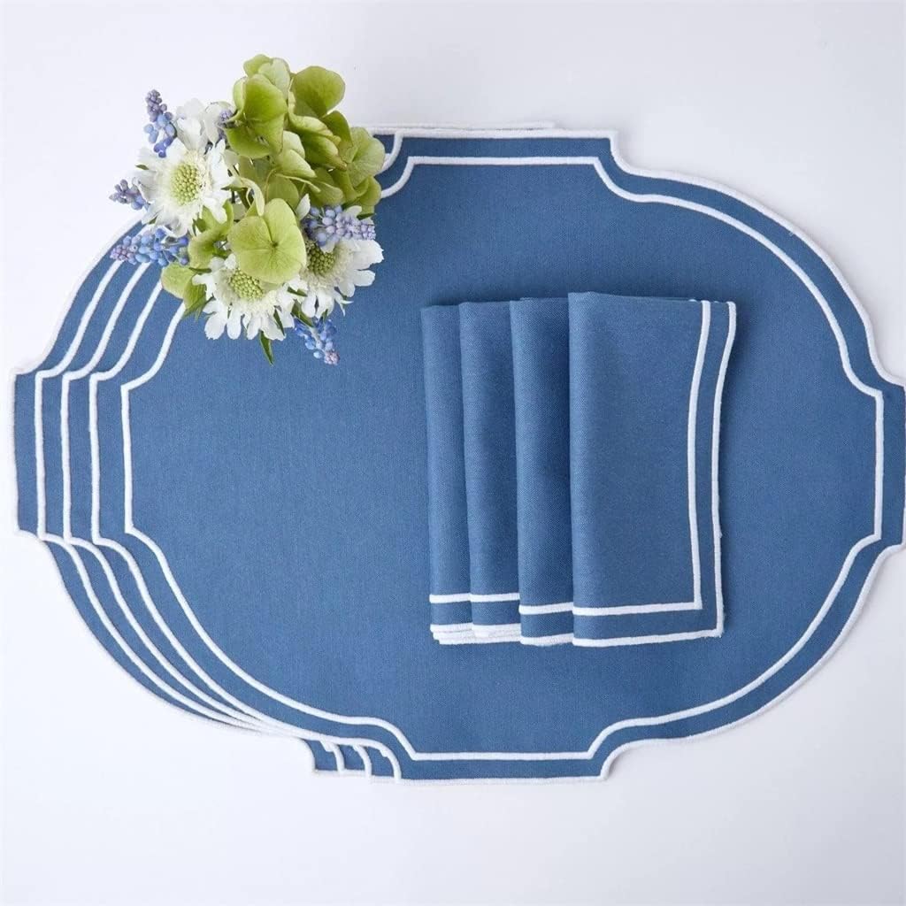Placemats Napkins 6 Person Set Embroidered Blue Set Dining Table Accessories Festive Table Set Decoration (Color : A, Size : One Size) (A One Size)