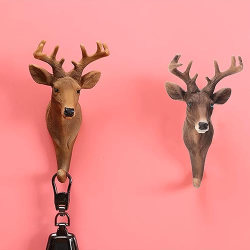 Miniatura 4 de Gancho de pared individual con cabeza de ciervo, gancho rústico con forma de animal, decoración de pared de cabeza de ciervo para colgar sombreros,