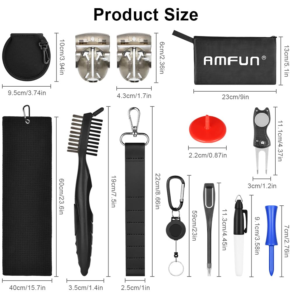 flintronic Golf Accessories, Golf Towel for Golf Bags with Clip Pitch Mark Repair Tool, Golf Club Cleaner - Image 2