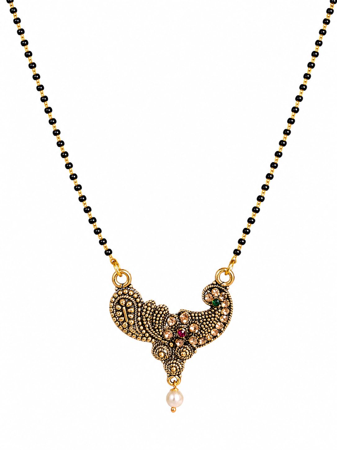 SRH JEWELS Antique Gold-Plated Mangalsutra with Peacock Pendant-image-10