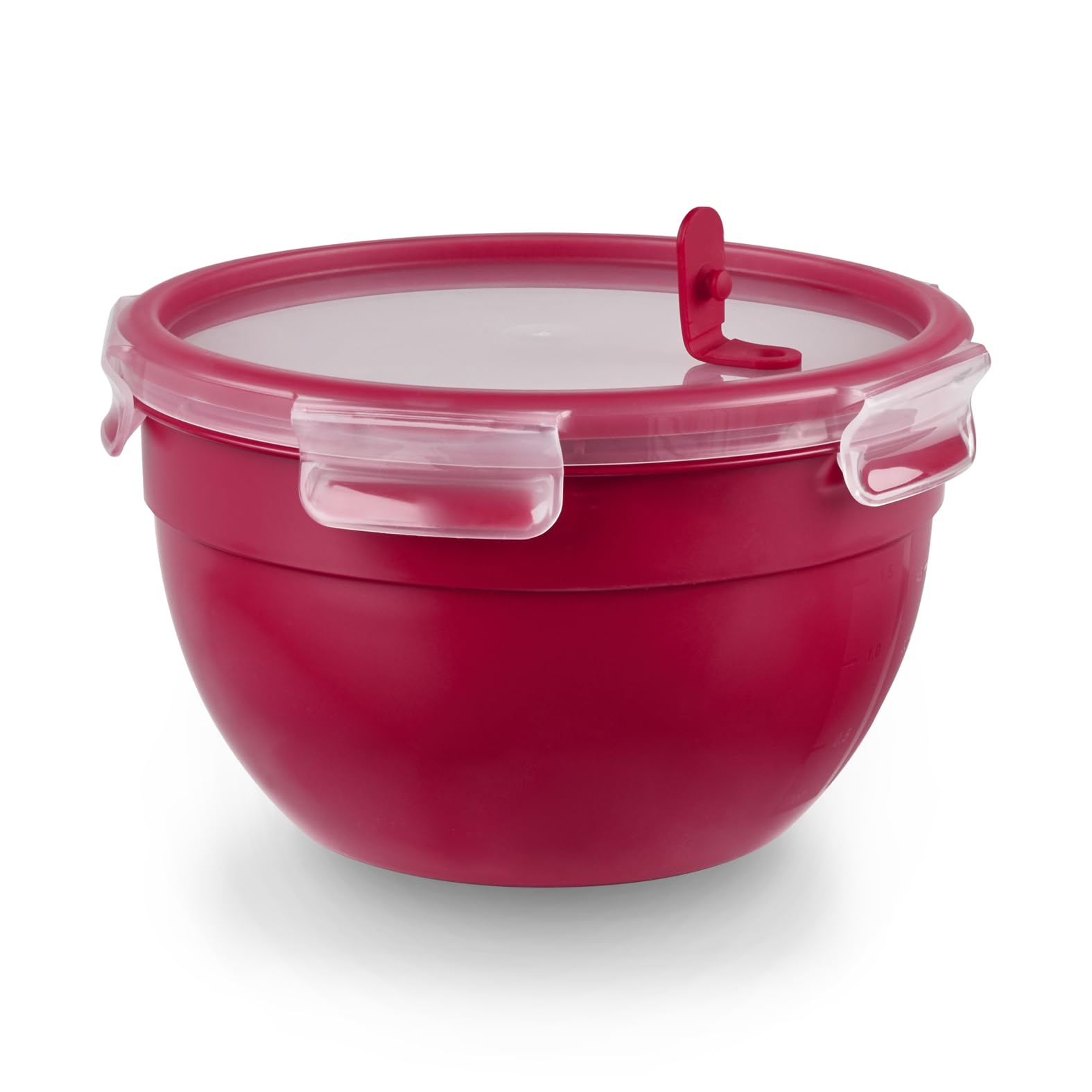 Emsa Mikrowellendose Clip & Micro N10606 | Mikrowellenventil | 2,6 L | Rund | Lunchbox | Integrierte Maßeinteilung | Made In Germany | Rot/ Transparent