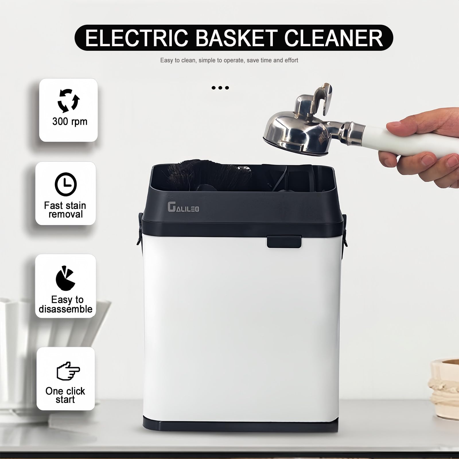 Limpiador De Portafiltro De Café Eléctrico Viene Con 2 Raspadores Y 1 Cepillo, Triturador De Posos De Café, Una Herramienta Imprescindible Para Los Amantes Del Café, Restaurantes Y Bares.,Black