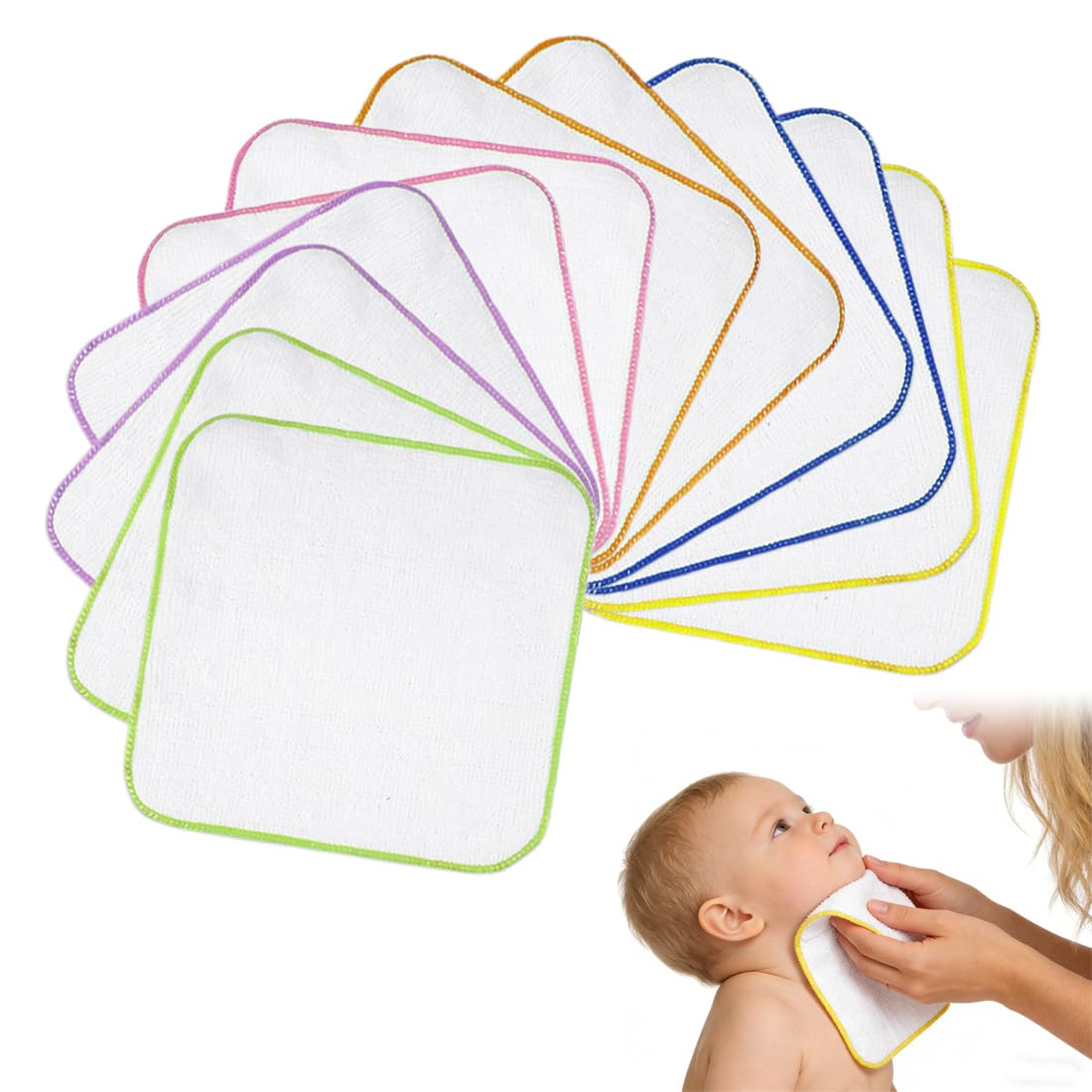 12 Pezzi Panno di Flanella Monostrato Biologico, Salviette in Cotone Biologico per Neonati e Bambini, Lavabili e Asciugabili in Asciugatrice, Privi di Sostanze Dannose