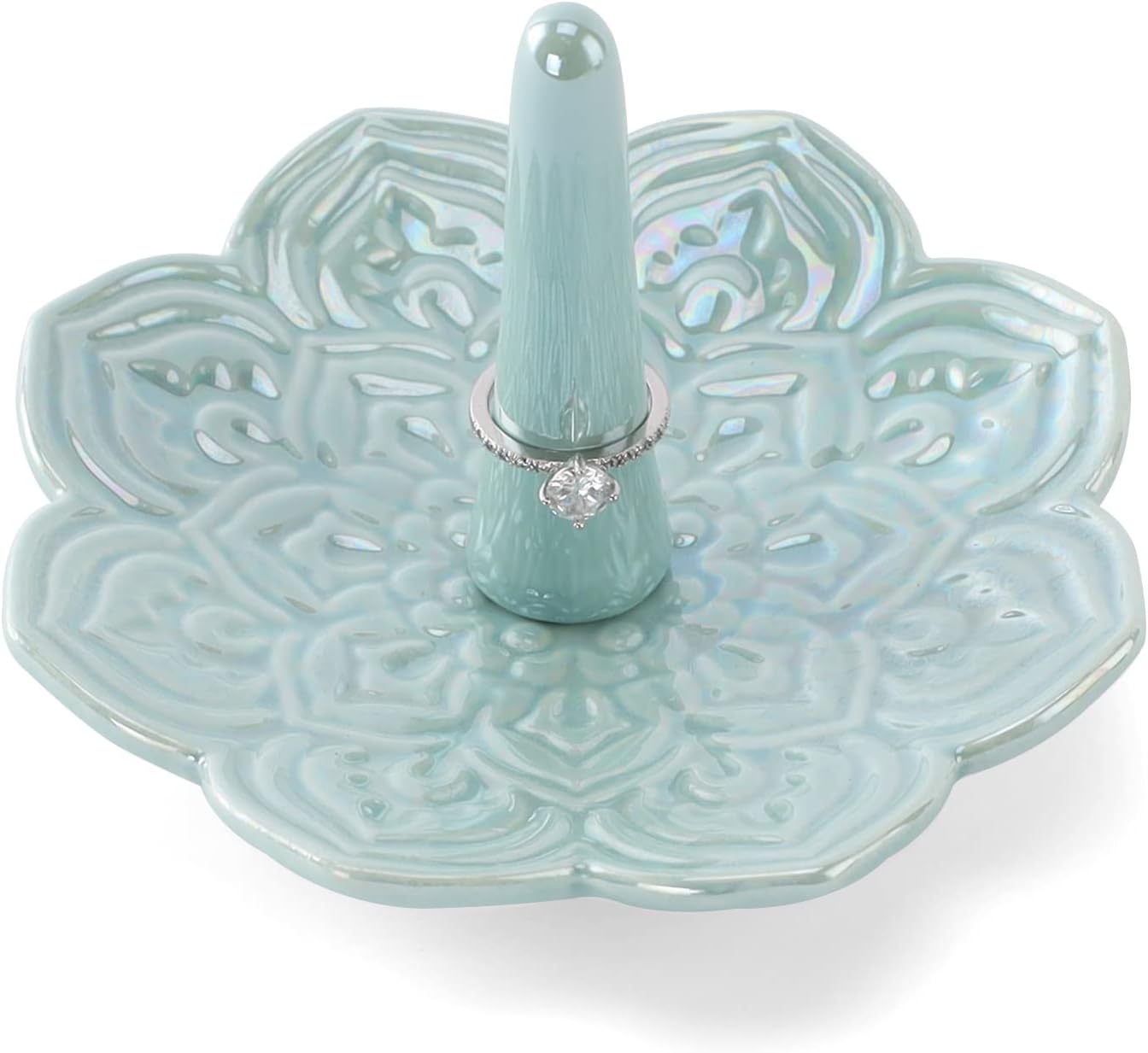 Mandala Ring Holder,Decorative Jewelry Holder,Birthday Valentine's Day Christmas Day Engagement Wedding Gifts for Women,Ceramic Blue