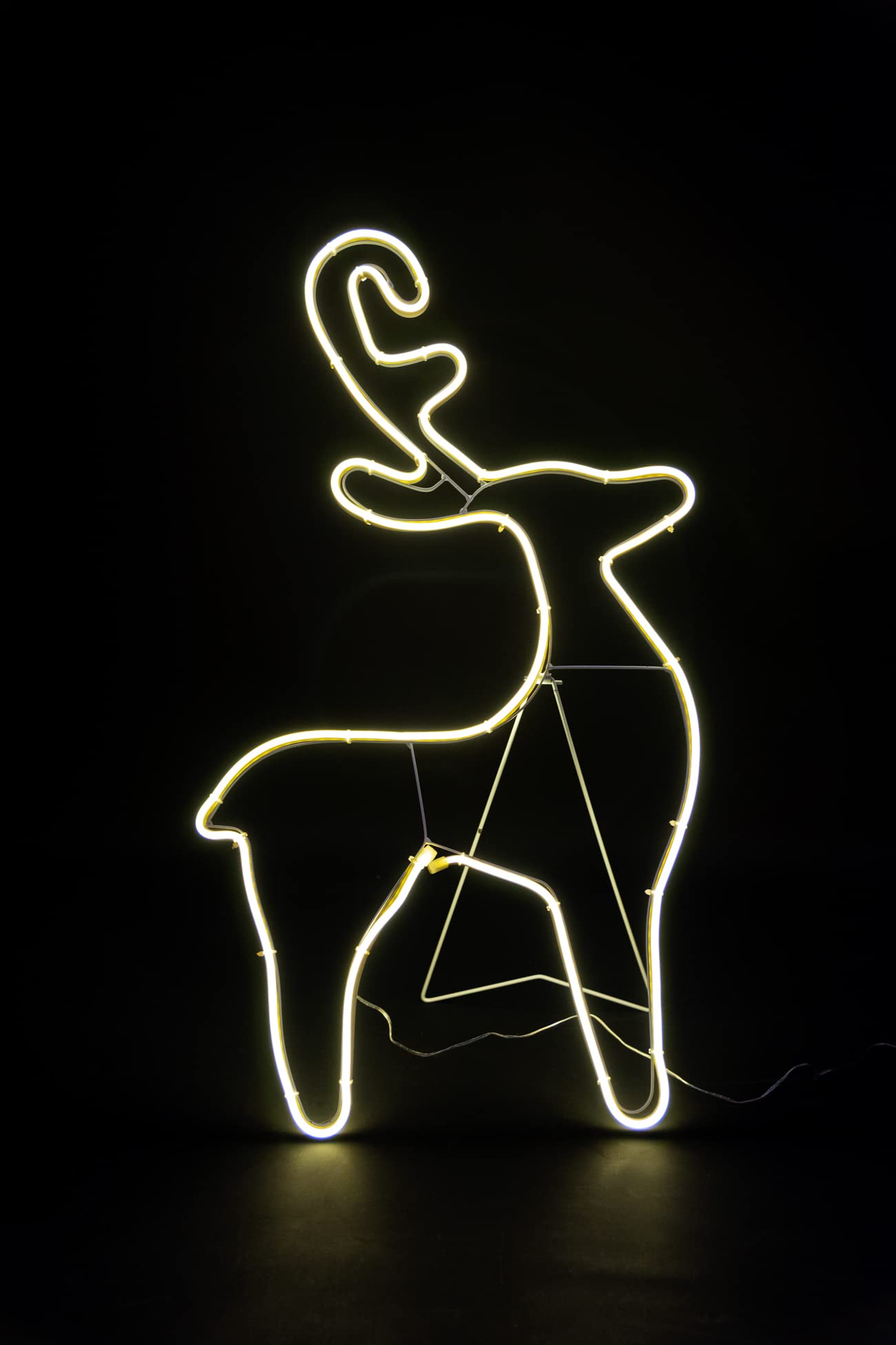 Shatchi Unisex Yellow Reindeer Neon Effect Rope Light Silhouette Double Side 90 Warm White Leds Christmas Outdoor In