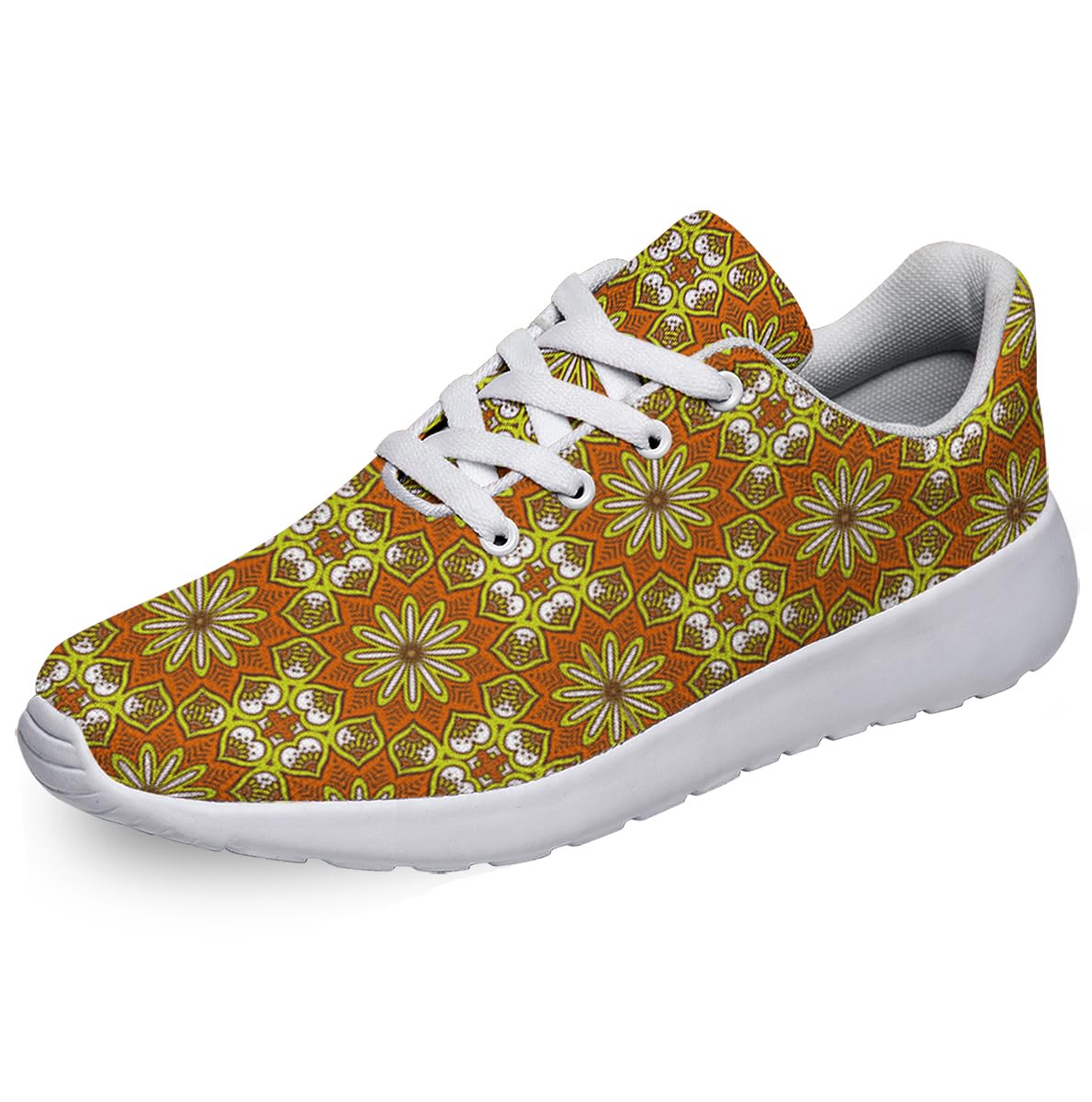 Women Men Ethnic Floral Prints Shoes Slip On Running Shoes Athletic Tennis Sneakers White Size 4