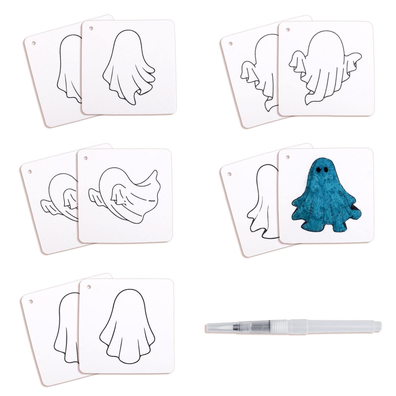 10pcs Halloween Magic Foam Texture Paper, Puffy White Cellulose Cards with Pen Ghost Foam Texture Sheets Creative Coloring Puffy Paint Paper for Acrylic Painting Kids DIY Crafts Art Supplies