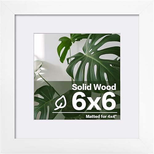 Egofine Portarretratos de 6 x 6 pulgadas, hechos de madera maciza cubierta por plexiglás de 4 x 4 con paspartú o de 6 x 6 pulgadas sin paspartú,