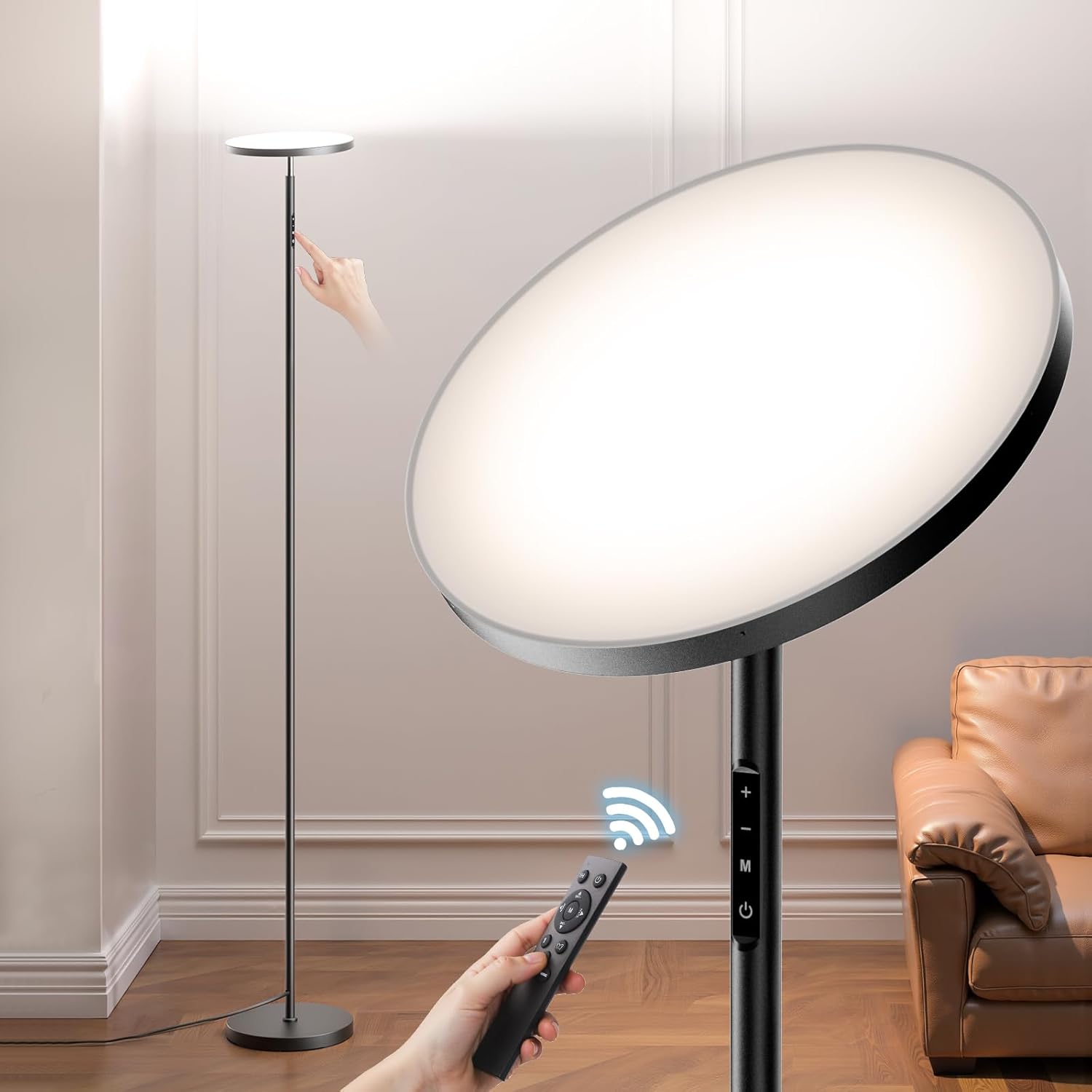 FULSUNT LED Floor Lamps for Living Room, 30W/3200LM Bright Modern Standing Lamp with Remote & Touch Control, Stepless Dimmable 69" Tall Lamp Torchiere Lamp Reading Floor Light for Bedroom Office