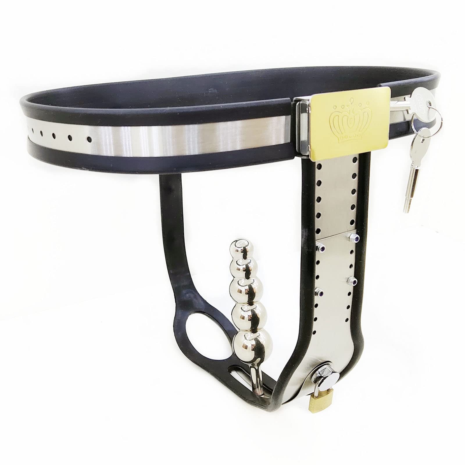 Ceinture De Chasteté pour Femme en Acier Inoxydable, Design Invisible, Bouchons Anaux et Vaginaux Amovibles, Sex Toy Fétiche SM, 60~90cm, Noir