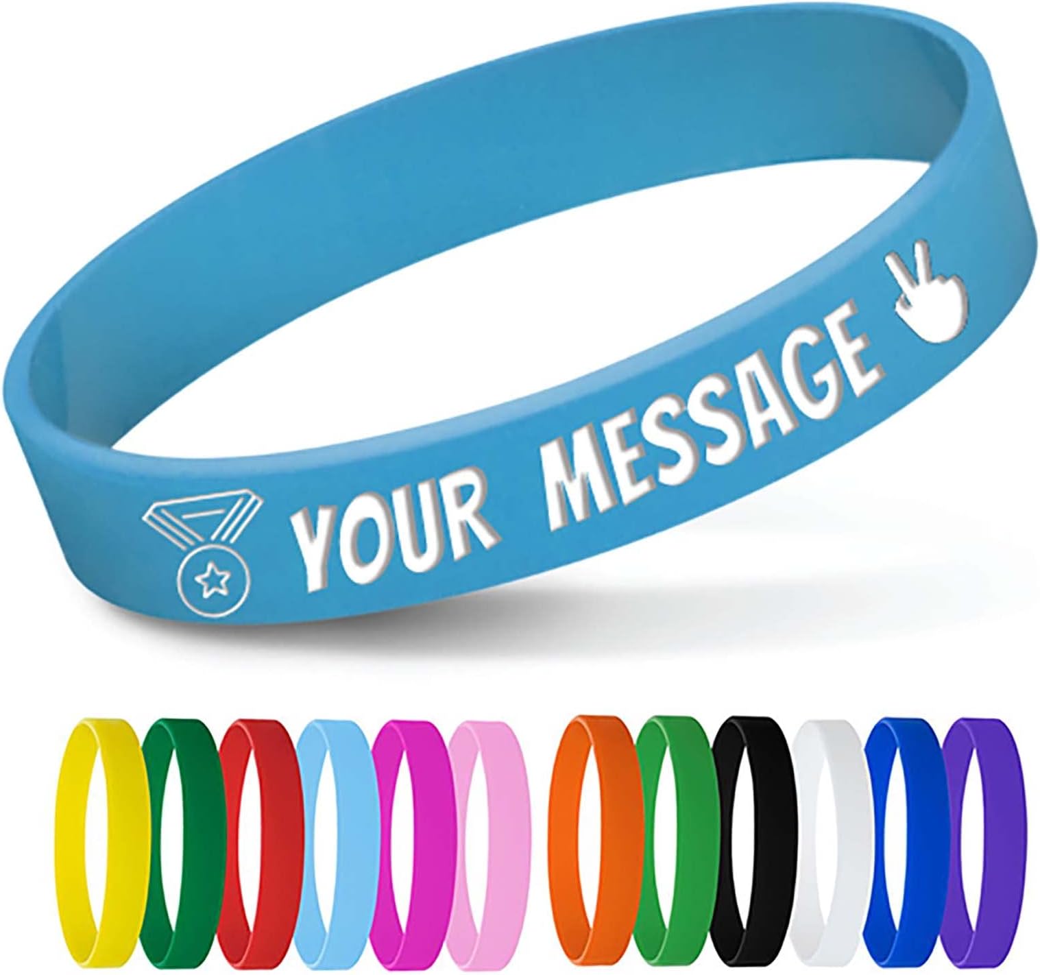 Personalized Silicone Wristbands Bulk with Text Message Custom Rubber Bracelets Customized Rubber Band Bracelets for Events, Motivation,Fundraisers, Awareness,Blue