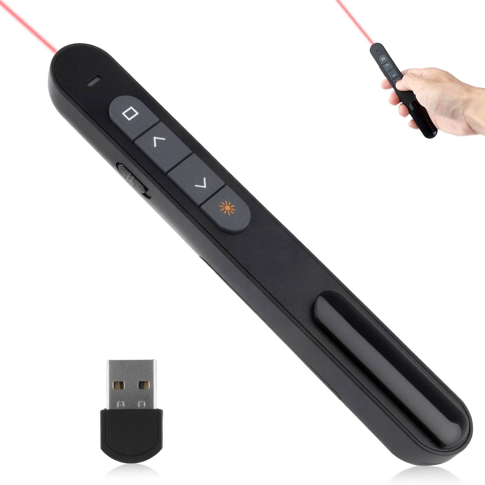 Presentation Clicker for PowerPoint Remote, Rechargeable PowerPoint Clicker 328FT Wireless Presenter Remote 2.4GHz USB Hyperlink Volume Presentation Clicker for Computer Laptop Mac(Black)