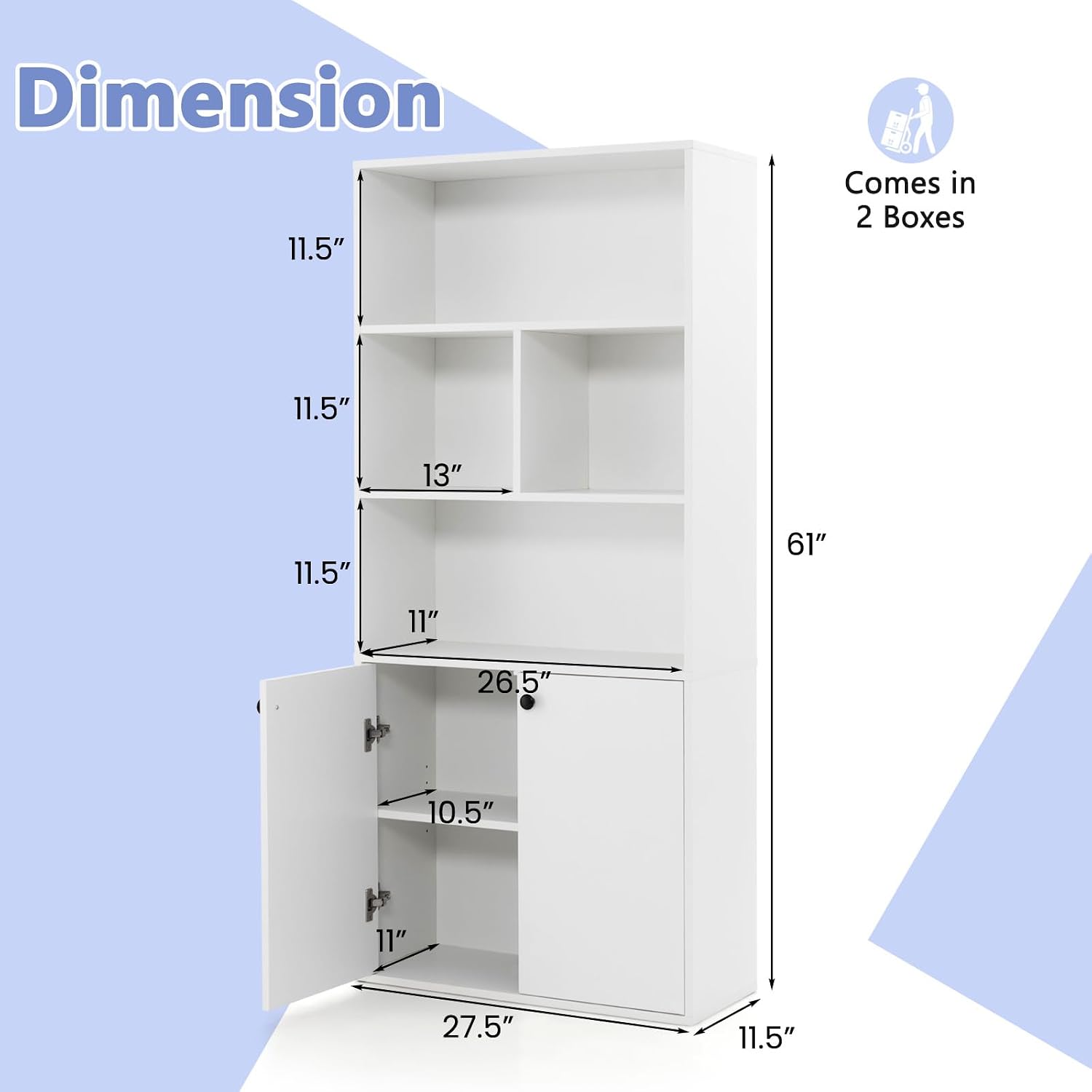 LOKO 66” Tall Freestanding Bookcase, 5-Tier Storage Organizer with Adjustable Shelf, Modern Storage Cabinet for Living Room, Bedroom, Study, White