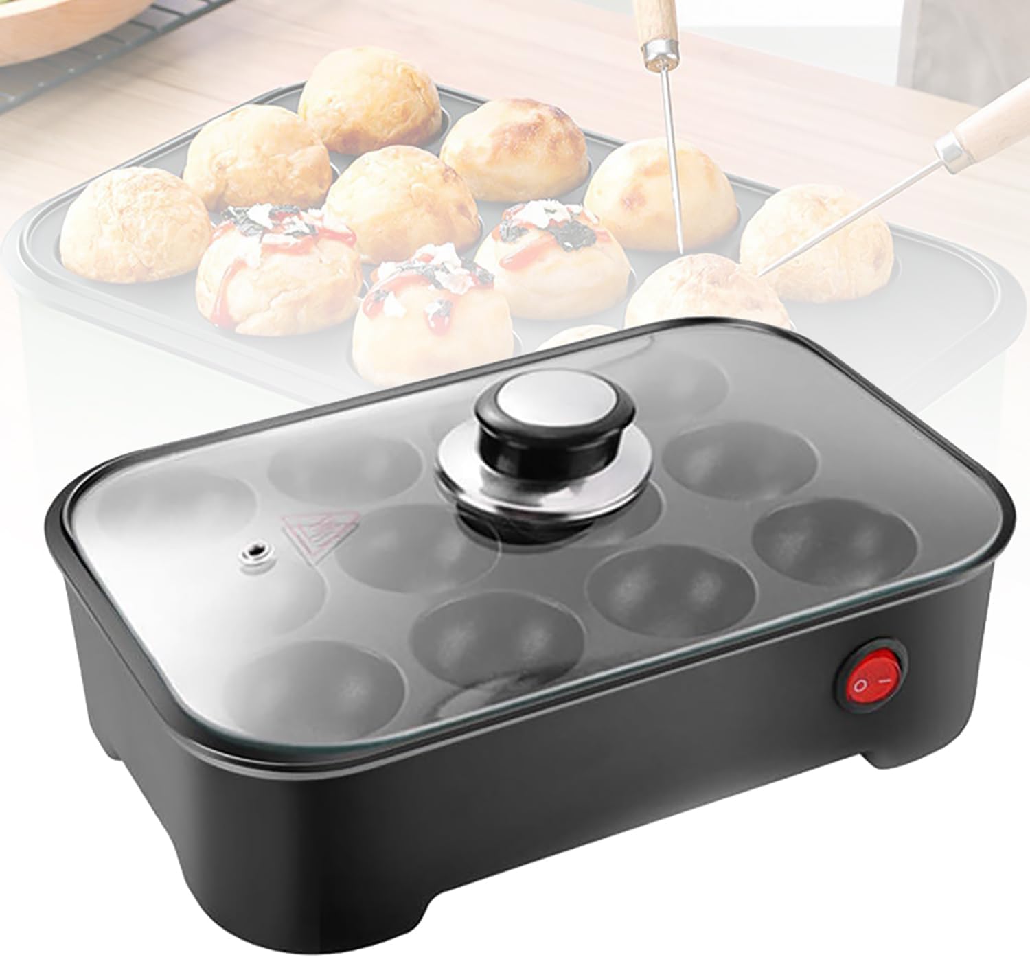 Mini Máquina à Boules De Poulpe, Máquina à Takoyaki électrique, Olla El Control Inteligente De La Temperatura Ajusta Automáticamente El Calor, Recubrimiento Antiadherente para Alimentos, AC