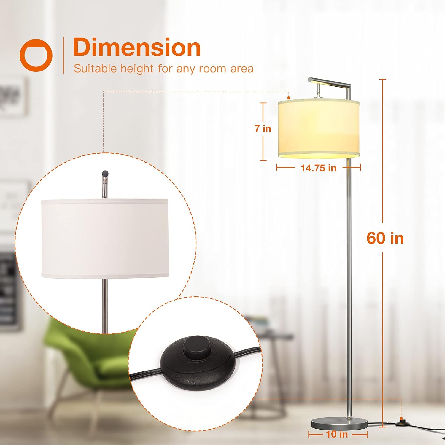 Exсluѕіvе Dіѕсоunt 🔥 addlon Montage Modern Floor Lamp for Living Room Lighting - Bedroom & Nursery Standing Accent Lamp, Mid Century, 5' Tall Pole Light Overhangs Lamp, with LED Bulb - Nickle