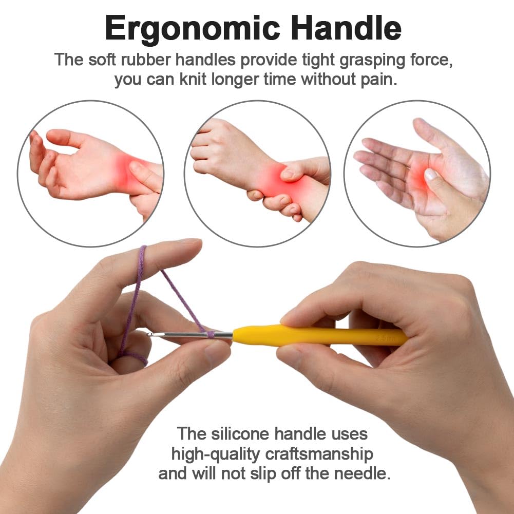 Totofy uncinetto ergonomico 2.5 mm in alluminio per principianti e hobby