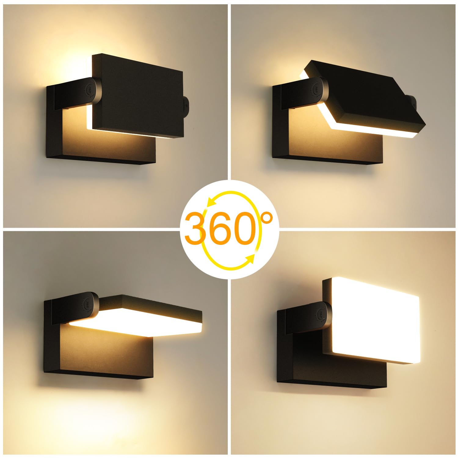 ledmo 60W Applique da Parete Esterno/Interno 360° Lampade da Esterno Regolabile Applique Esterno per Terrazza Corridoio Giardini, Nero, 126 LEDs, 5000 Lumen, Bianco Caldo 3000K, IP65