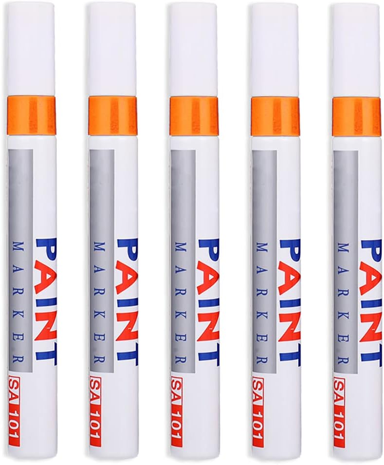 Orange Permanent Marker Car Tire Paint Pen Ink Waterproof Marker for Automotive Rock Painting DIY Gift Craft Projects Ceramic Glass Canvas 5 Pack