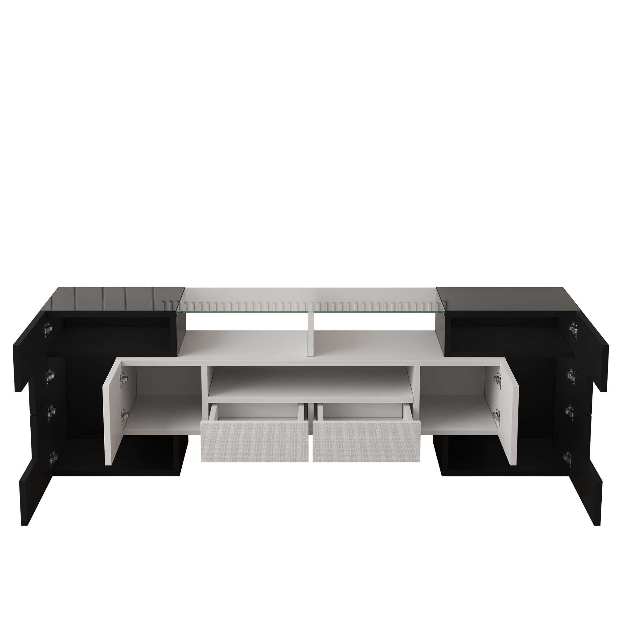 Elegante mobile TV Lowboard bianco lucido 145 cm illuminazione LED mobili soggiorno design moderno elegante finitura in vetro (bianco+nero)