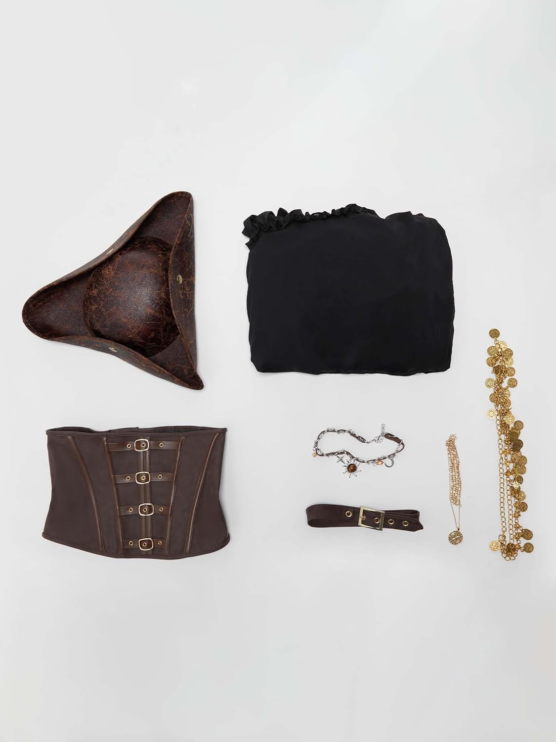 MEOWCOS Women's Halloween Costume Black Pirate Style Suit Strapless Dress with Corset and Hat Medieval Dress - Image 7