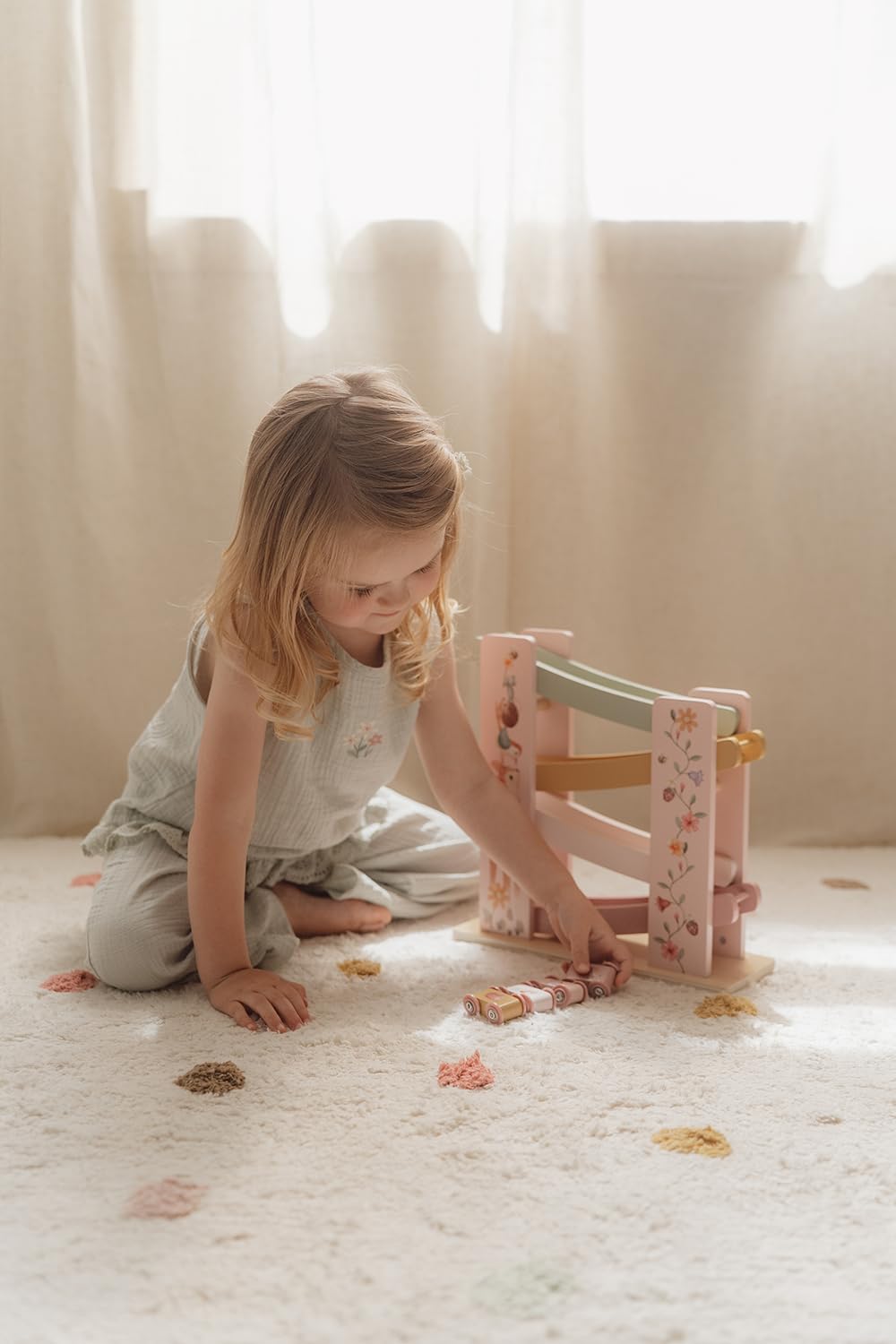 Little Dutch Pista de Carreras de Coches de Juguete de Madera con 3 Coches para Niños Rosa - Fairy Garden