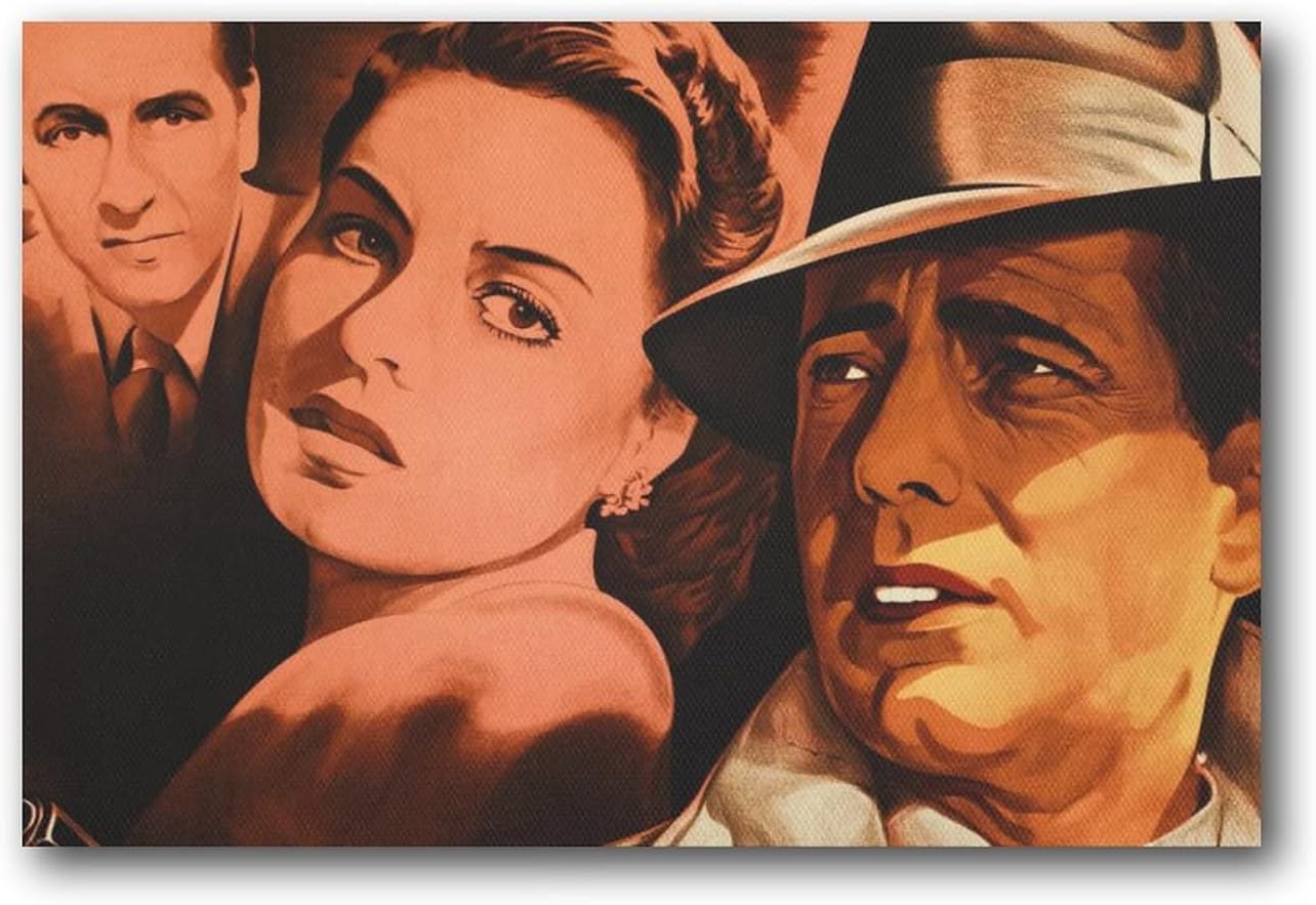 Casablanca Movie American Oscar Retro Black And White Movie Artworks Picture Print Poster Wall Art Painting Canvas Gift Decor Home Posters Decorative 08x12inch(20x30cm)