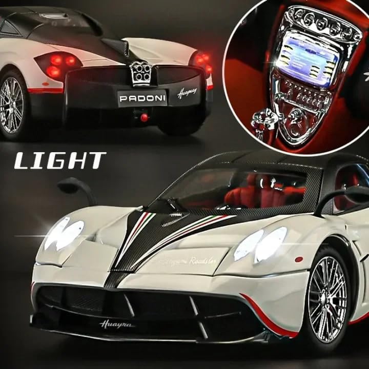 Image of Model 1:18 Pagani Huayra Model Alloy Metal Pull Back Die-cast Car Openable Doors with Sound and Light Vehicle Car Toy for Kids - Multicolor