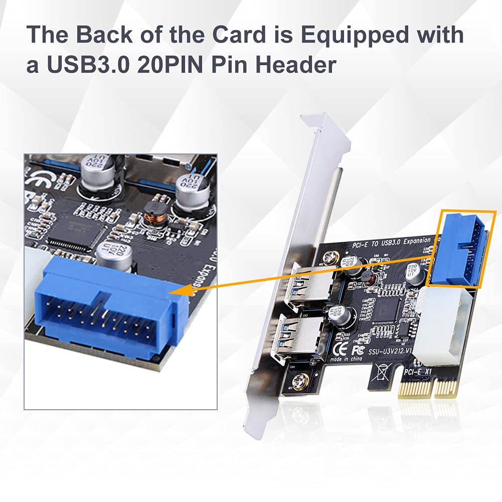 Adattatore PCIe A 2 Porte USB 3.0 – Scheda Interna Con 4 Assicurazioni, 2A Per Porta E Condensatori Solidi