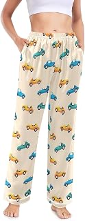 [ODAWA] Retro Race Cars Beige Pajama Pants Women Soft Sleepwear, Women's Plus Size Pajama Pants XXL